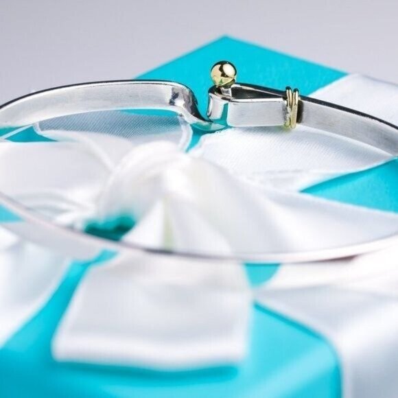 Tiffany & Co. Bracelet Vintage Hook & Eye Bangle 18K Gold & Sterling Silver 7” - Picture 9 of 10